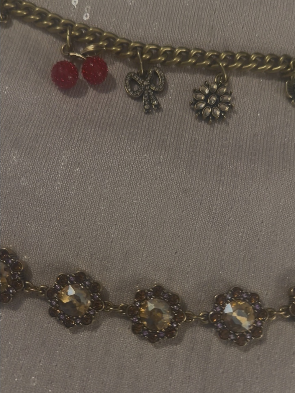 Coach Gold-Tone Charm Bracelet Set with Red Cherry Accents